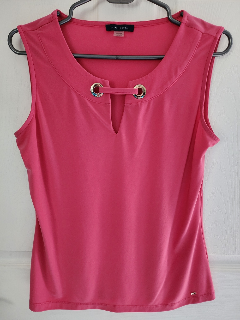 Tommy Hilfiger Bright Pink Sleeveless Grommet-Detail Tank